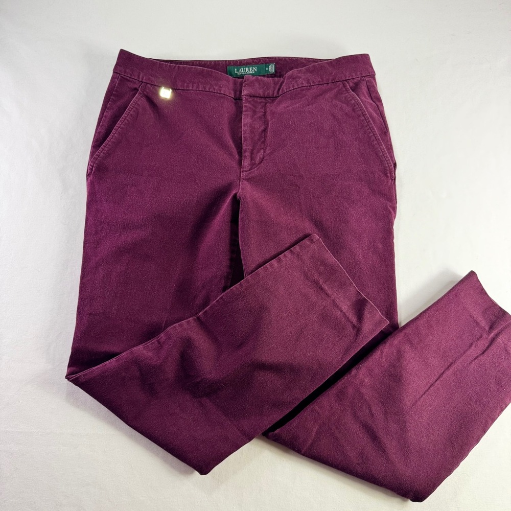 Lauren Ralph Lauren Ankle Pants 6 Burgundy Plum Stretch Cotton Slim Tapered RL